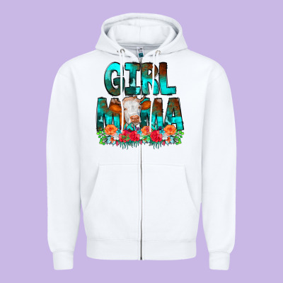 Girl Mama Flowers Cow Zipper Hoodie Designed By Cowcowdesign