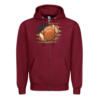 Burgundy American Flag Football Leopard Zipper Hoodie - CowCowDesign