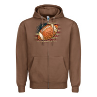 Chestnut American Flag Football Leopard Zipper Hoodie - CowCowDesign