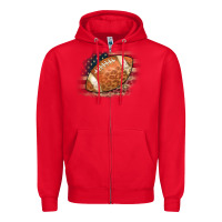 Red American Flag Football Leopard Zipper Hoodie - CowCowDesign