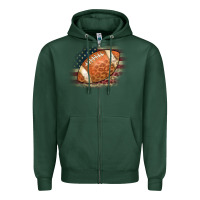 Sports Green American Flag Football Leopard Zipper Hoodie - CowCowDesign
