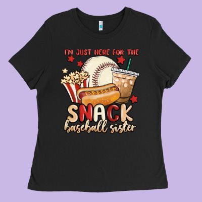 I'm Just Here For The Snack Baseball Sister Ladies Tee Designed By Maliassmallbusiness