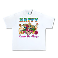 White Happy Cinco De Mayo Mexican Skull Tequila Bottle Roses Cactus Urban Heavy Tee - Artiststas