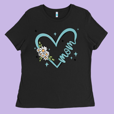 Mom With Heart And Flowers Ladies Tee Designed By Maliassmallbusiness