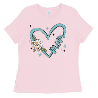 Bubblegum Pink mom with heart and flowers Ladies Tee - MaliasSmallBusiness