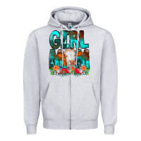 Heather Grey Girl Mom Cow Flowers Zipper Hoodie - CowCowDesign