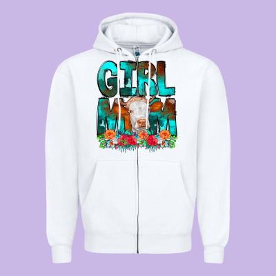 Girl Mom Cow Flowers Zipper Hoodie Designed By Cowcowdesign