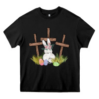 Black floral watercolor easter bunny cross Heavy Core Tee - MaliasSmallBusiness