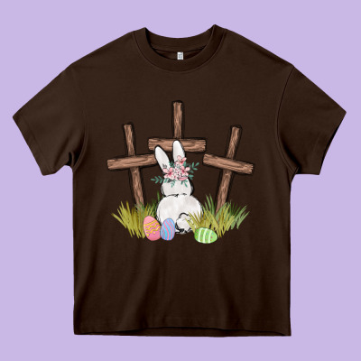 Floral Watercolor Easter Bunny Cross Heavy Core Tee Designed By Maliassmallbusiness