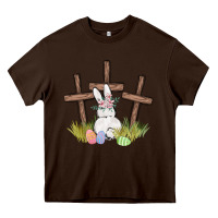 Chocolate Brown floral watercolor easter bunny cross Heavy Core Tee - MaliasSmallBusiness