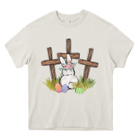 Cream floral watercolor easter bunny cross Heavy Core Tee - MaliasSmallBusiness