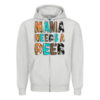 Dove Grey Mama Needs a Beer Zipper Hoodie - CowCowDesign