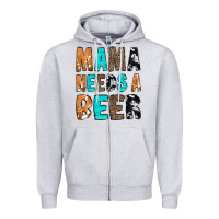 Heather Grey Mama Needs a Beer Zipper Hoodie - CowCowDesign