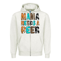 Oatmeal Heather Mama Needs a Beer Zipper Hoodie - CowCowDesign