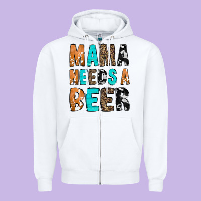Mama Needs A Beer Zipper Hoodie Designed By Cowcowdesign
