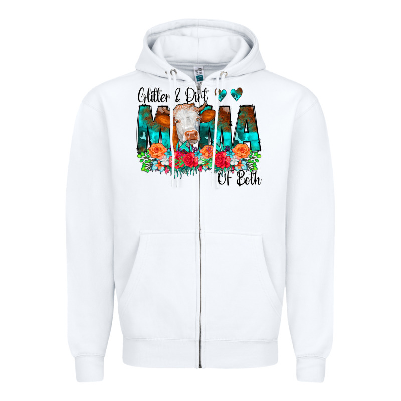 Glitter Dirt Mama Of Both Cow Flowers Zipper Hoodie by CowCowDesign | Teevron
