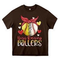 Chocolate Brown busy raising ballers Heavy Core Tee - MaliasSmallBusiness