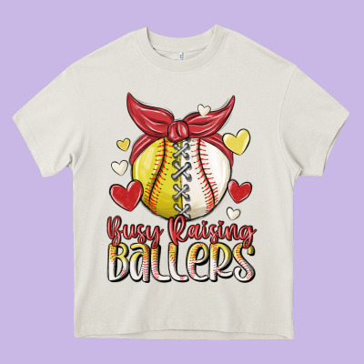 Busy Raising Ballers Heavy Core Tee Designed By Maliassmallbusiness