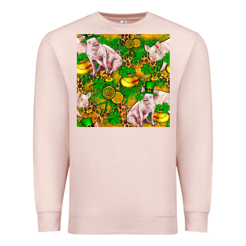 St Patricks  Day Pig With Candy And Pot Of Gold  Seamless Pattern Premium Sweatshirt by FaDigitalArtStudio | Teevron