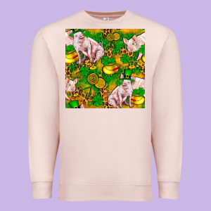 St Patricks  Day Pig With Candy And Pot Of Gold  Seamless Pattern Premium Sweatshirt Designed By Fadigitalartstudio