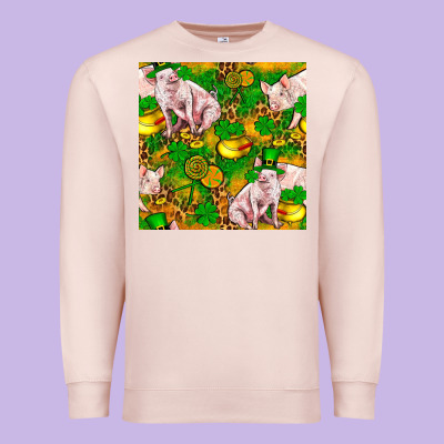 St Patricks  Day Pig With Candy And Pot Of Gold  Seamless Pattern Premium Sweatshirt Designed By Fadigitalartstudio