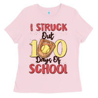 Bubblegum Pink i struck out 100 days of school Ladies Tee - MaliasSmallBusiness