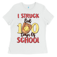 White i struck out 100 days of school Ladies Tee - MaliasSmallBusiness