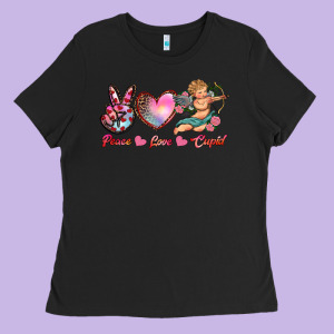 Peace Love Cupid Ladies Tee Designed By Ranaportraitstore