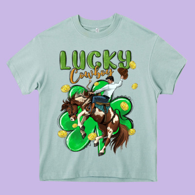 Lucky Cowboy Heavy Core Tee Designed By Maliassmallbusiness