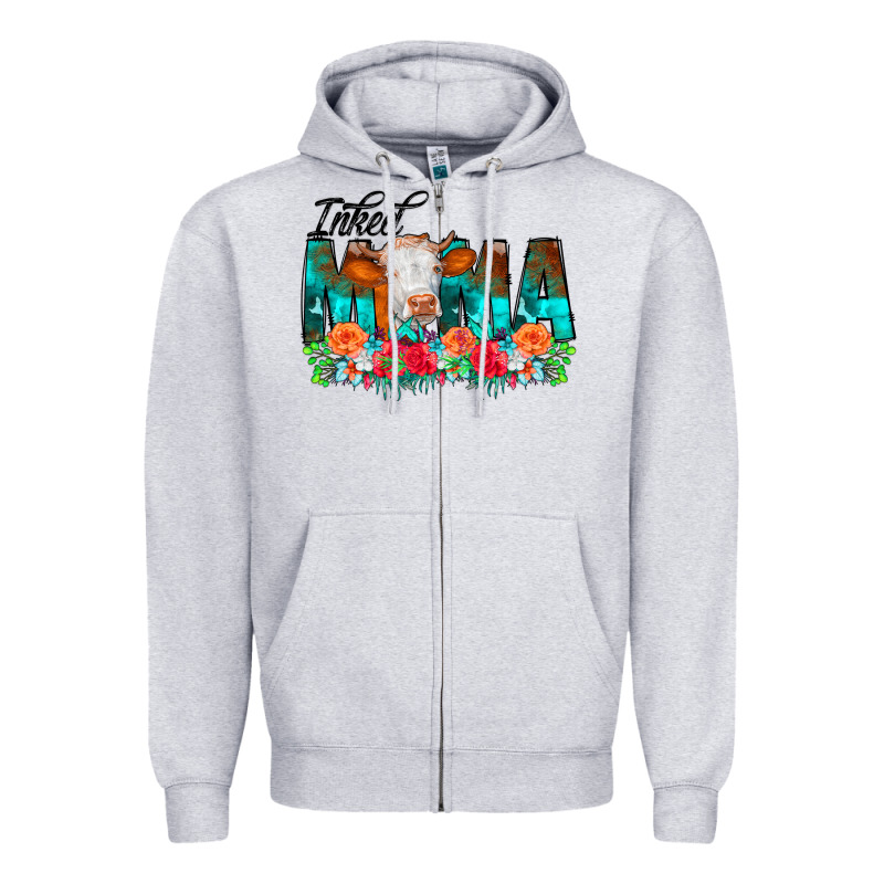 Inked Mama Flowers Cow Zipper Hoodie by CowCowDesign | Teevron