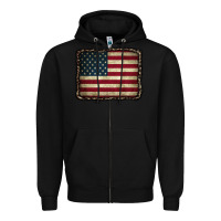 Black American Flag With Leopard Frame Zipper Hoodie - CowCowDesign