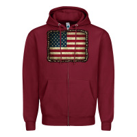 Burgundy American Flag With Leopard Frame Zipper Hoodie - CowCowDesign