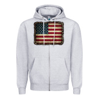 Heather Grey American Flag With Leopard Frame Zipper Hoodie - CowCowDesign