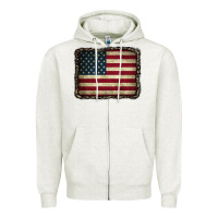 Oatmeal Heather American Flag With Leopard Frame Zipper Hoodie - CowCowDesign