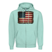 Seafoam American Flag With Leopard Frame Zipper Hoodie - CowCowDesign