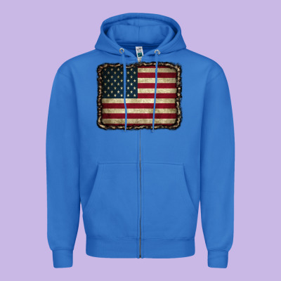 American Flag With Leopard Frame Zipper Hoodie Designed By Cowcowdesign