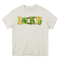 Cream lucky horseshoe and four leaf clover Heavy Core Tee - AdoDesignShop