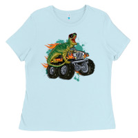 Baby Blue monster truck and t rex dinosaur Ladies Tee - MaliasSmallBusiness