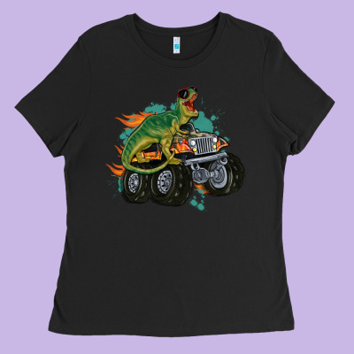 Monster Truck And T Rex Dinosaur Ladies Tee Designed By Maliassmallbusiness