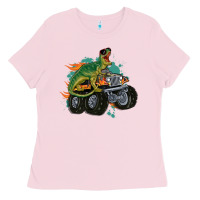 Bubblegum Pink monster truck and t rex dinosaur Ladies Tee - MaliasSmallBusiness