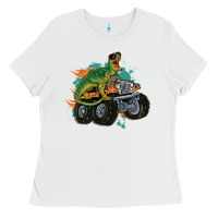 White monster truck and t rex dinosaur Ladies Tee - MaliasSmallBusiness