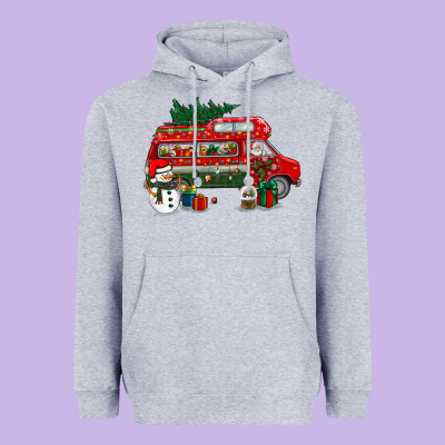 Christmas Santa Claus With Retro Van Heavyweight Hoodie Designed By Bundleandbundleshop