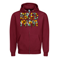 Burgundy Inked Mama Flowers Zipper Hoodie - CowCowDesign