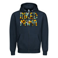 Navy Inked Mama Flowers Zipper Hoodie - CowCowDesign