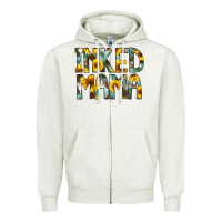 Oatmeal Heather Inked Mama Flowers Zipper Hoodie - CowCowDesign