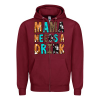 Burgundy Mama Needs a Drink Zipper Hoodie - CowCowDesign