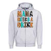Heather Grey Mama Needs a Drink Zipper Hoodie - CowCowDesign