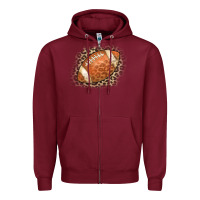 Burgundy American Football Leopard Zipper Hoodie - CowCowDesign