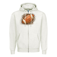 Oatmeal Heather American Football Leopard Zipper Hoodie - CowCowDesign