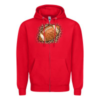 Red American Football Leopard Zipper Hoodie - CowCowDesign